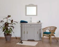 Meuble Salle De Bain Quartz Blanc Et Bois Gris Arrondi 1 Vasque "Églantine"
