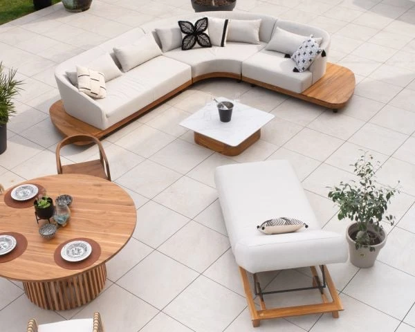 Chaise Longue Luxueuse Teck Et Tissu Sunbrella écru Sans Surpiqure "Lombok Chiné" – Image 3