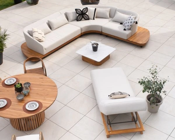 Canapé D'angle Extérieur écru Et Teck "Haruku Island" Retour Droit – Image 6