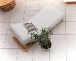 Chaise Longue Luxueuse Teck Et Tissu Sunbrella écru Sans Surpiqure "Lombok Chiné"