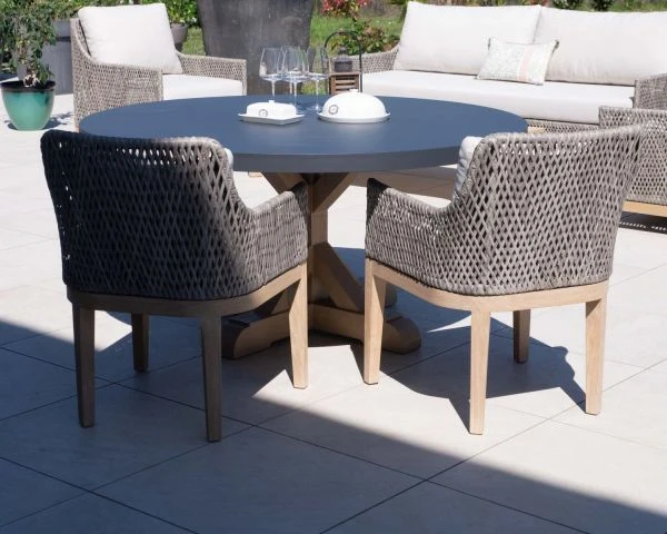 Chaise D'extérieur Confortable Tressée En Teck Et Textile Chiné "Porticcio" – Image 9