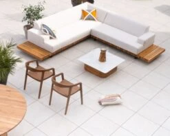 Canapé D'extérieur Avec Retour Droit Tissu écru Sans Surpiqure " Lombok Chiné"