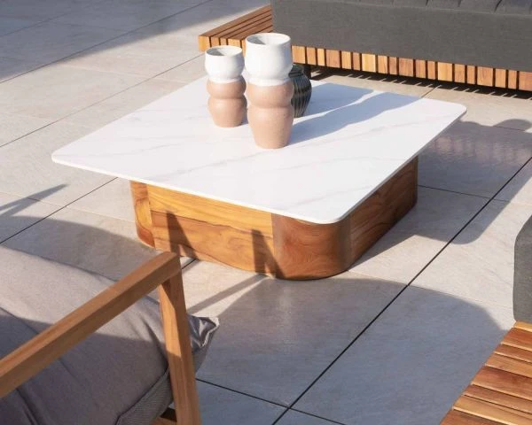 Table Basse En Céramique Blanche Et Teck 90x90 Cm "Haruku Island"