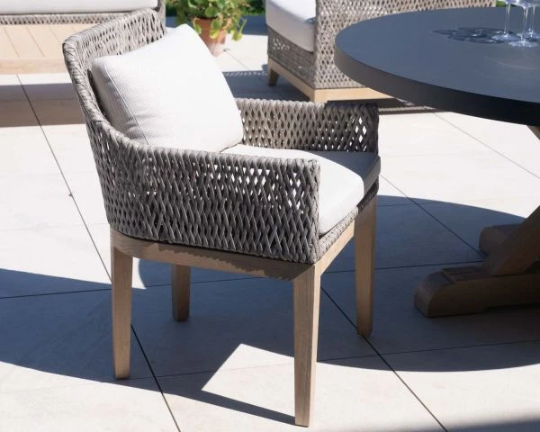 Chaise D'extérieur Confortable Tressée En Teck Et Textile Chiné "Porticcio" – Image 7