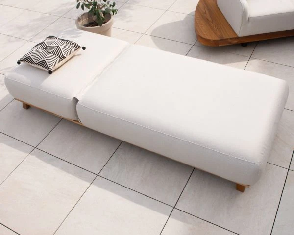 Chaise Longue Luxueuse Teck Et Tissu Sunbrella écru Sans Surpiqure "Lombok Chiné" – Image 2
