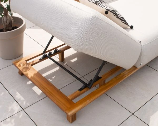Chaise Longue Luxueuse Teck Et Tissu Sunbrella écru Sans Surpiqure "Lombok Chiné" – Image 5