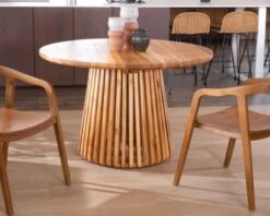 Table Ronde En Teck Pied Central 120 Cm " Dutipi"
