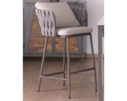 Chaise Haute Pour îlot En Tissu Gris Tressé Et Pieds Aluminium "Chinon" Assise 67 Cm