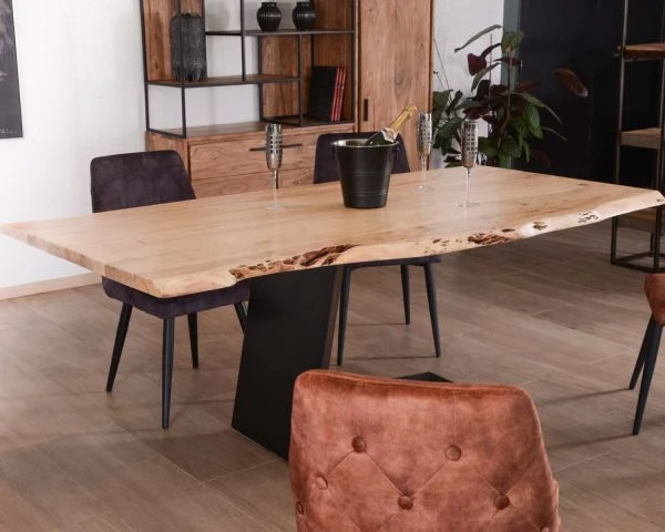 Table Contemporaine Acacia Naturel Et Métal Noir "Ruben" 200 Cm – Image 2