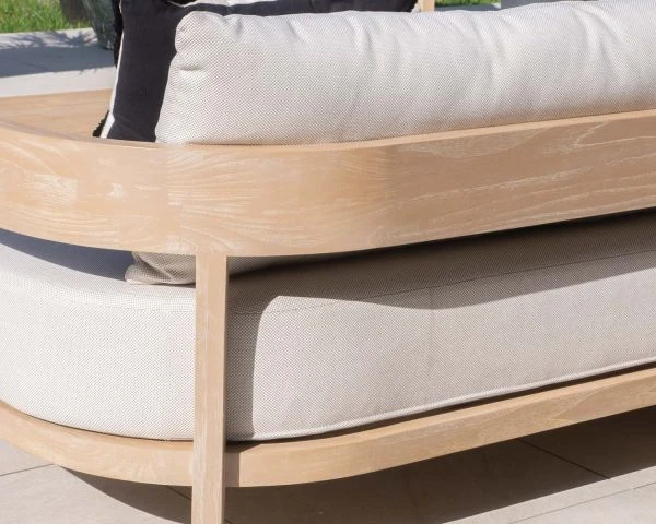Salon De Jardin Teck Et Tissu écru Chiné Déperlant "Blois" Ensemble Canapé Et Fauteuils – Image 7