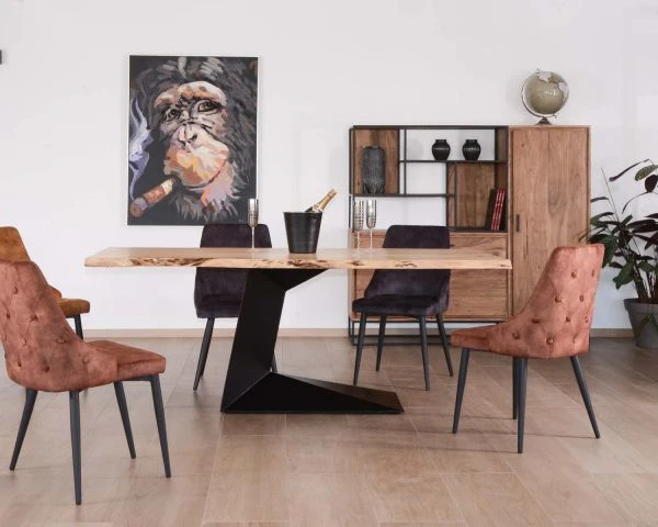 Table Contemporaine Acacia Naturel Et Métal Noir "Ruben" 200 Cm