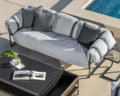 Canapé De Terrasse 3 Places Matelassé Tissu Sunbrella Gris Clair "Paquetage"