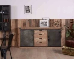 Bahut Industriel Portes Coulissantes Et Tiroirs Bois 180cm "Caractère"