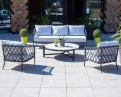 Canapé Et Fauteuils Extérieurs Aluminium Et Tissu Gris "Amboise"