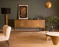 Buffet Bas Design En Fer Noir Et Laiton Gravé "Gilt Antique" 4 Portes