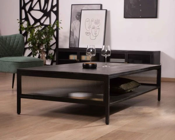 Table Basse Contemporaine Noire Double Plateau "Boston" 140cm – Image 6