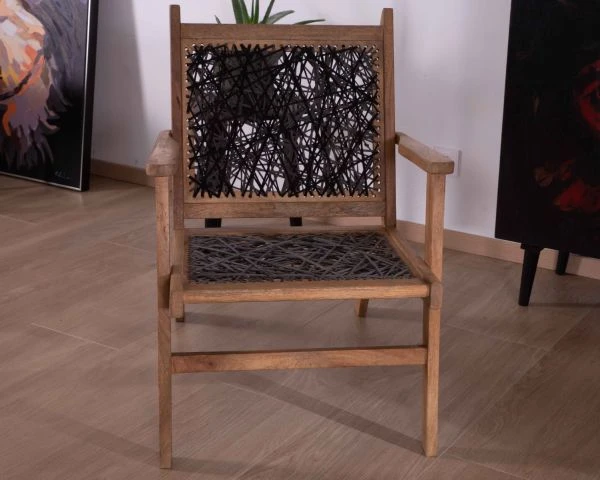 Fauteuil Ethnique Bas En Bois De Hêtre Et Cordages "Pop Vintage" – Image 4