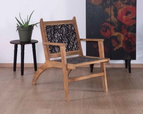 Fauteuil Ethnique Bas En Bois De Hêtre Et Cordages "Pop Vintage" – Image 2