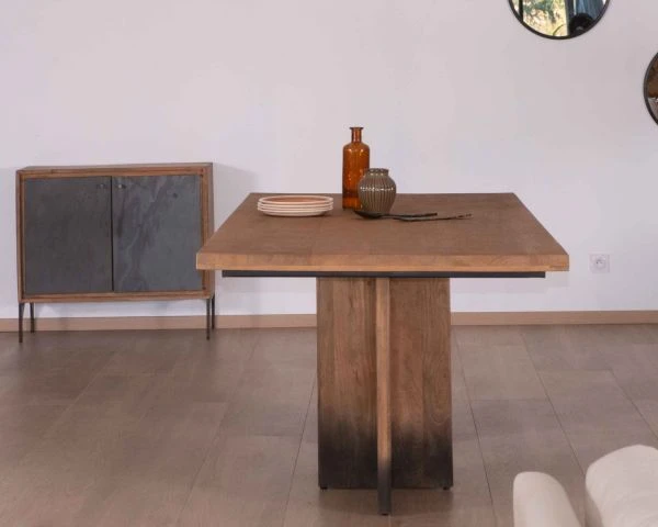 Table Design Bois Fumé Et Naturel Massif "Blacken" 200x100 Cm – Image 3