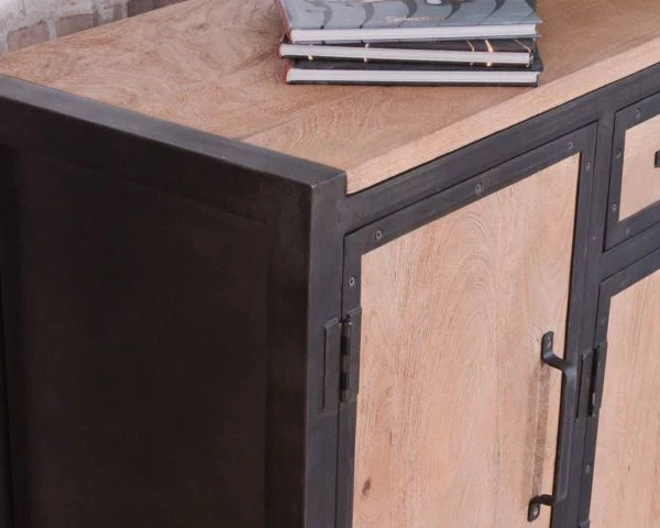 Bahut 4 Portes 2 Tiroirs Métal Anthracite Bois De Manguier "Saturne" – Image 6