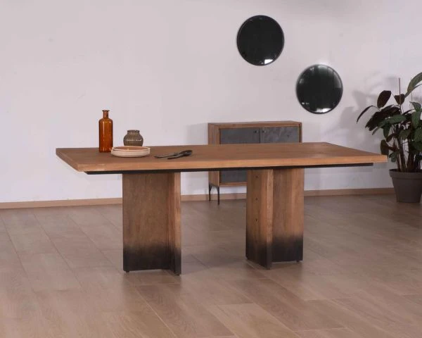 Table Design Bois Fumé Et Naturel Massif "Blacken" 200x100 Cm – Image 2