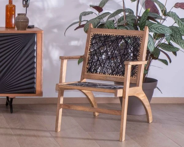 Fauteuil Ethnique Bas En Bois De Hêtre Et Cordages "Pop Vintage"