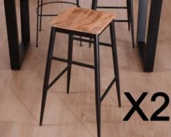 Lot De 2 Tabourets Industriels Métal Et Bois Massif "Atelier Kraft"