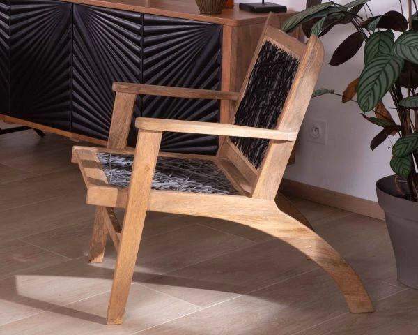Fauteuil Ethnique Bas En Bois De Hêtre Et Cordages "Pop Vintage" – Image 3