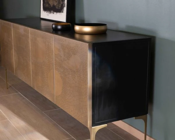 Buffet Bas Design En Fer Noir Et Laiton Gravé "Gilt Antique" 4 Portes – Image 3
