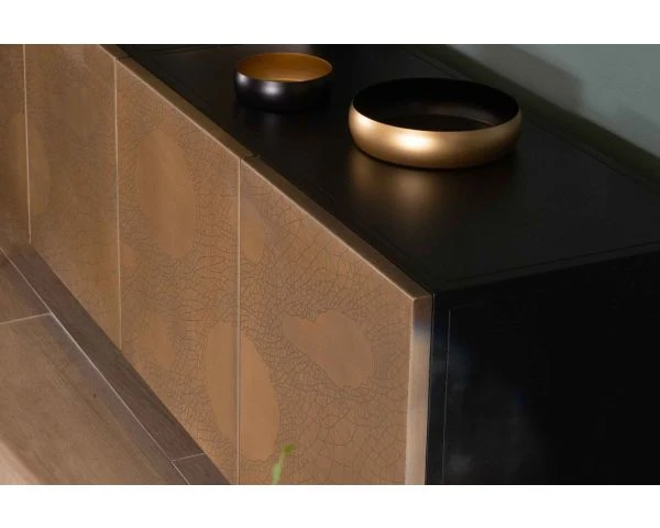 Buffet Bas Design En Fer Noir Et Laiton Gravé "Gilt Antique" 4 Portes – Image 4