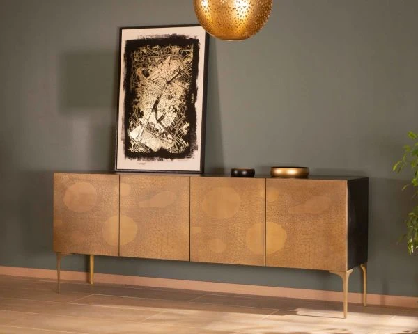 Buffet Bas Design En Fer Noir Et Laiton Gravé "Gilt Antique" 4 Portes – Image 5