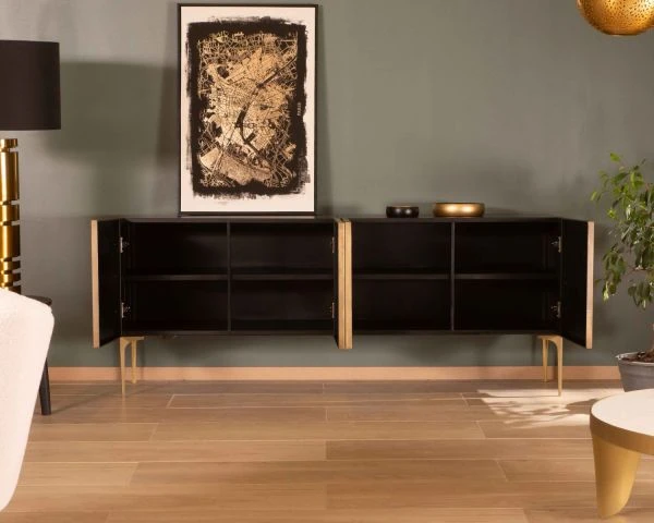 Buffet Bas Design En Fer Noir Et Laiton Gravé "Gilt Antique" 4 Portes – Image 8