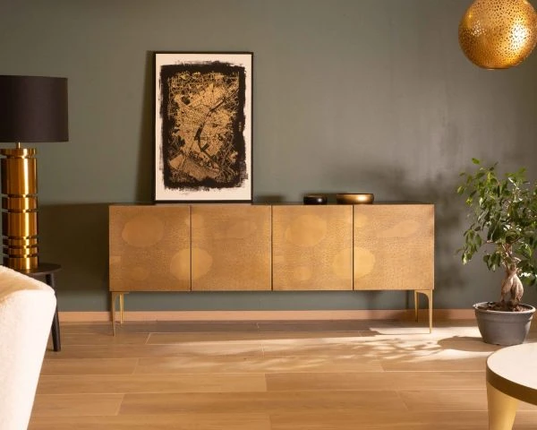 Buffet Bas Design En Fer Noir Et Laiton Gravé "Gilt Antique" 4 Portes – Image 2