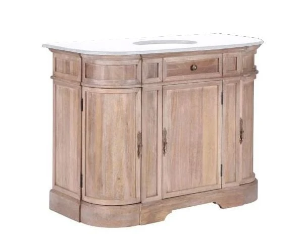 Meuble Salle De Bain 1 Vasque Manguier Massif Quartz Blanc "Églantine" – Image 2