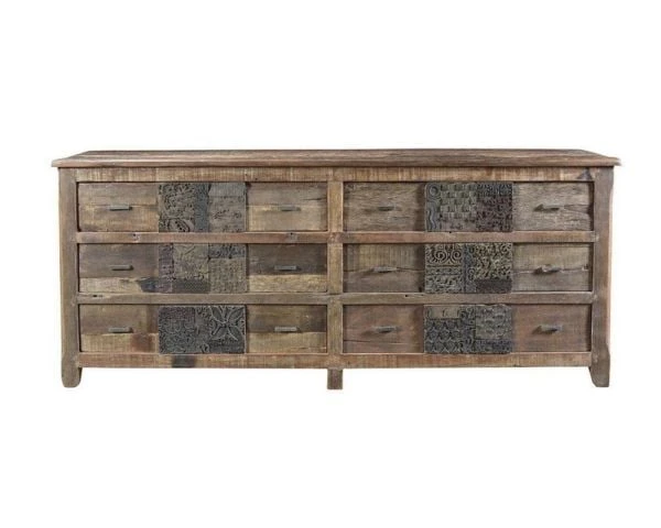 Commode Basse Apothicaire 195cm "Népalaise" En Bois Recyclé 6 Tiroirs – Image 4