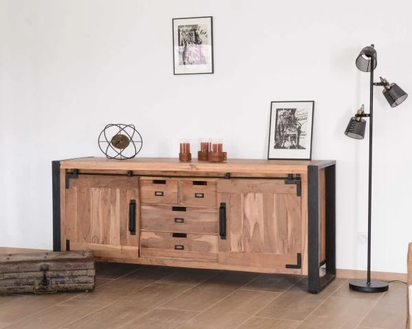 Buffet De Salle à Manger Industriel En Métal Et Bois 190cm "Montréal" – Image 3