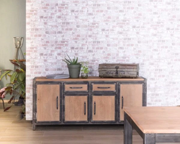 Bahut 4 Portes 2 Tiroirs Métal Anthracite Bois De Manguier "Saturne" – Image 4