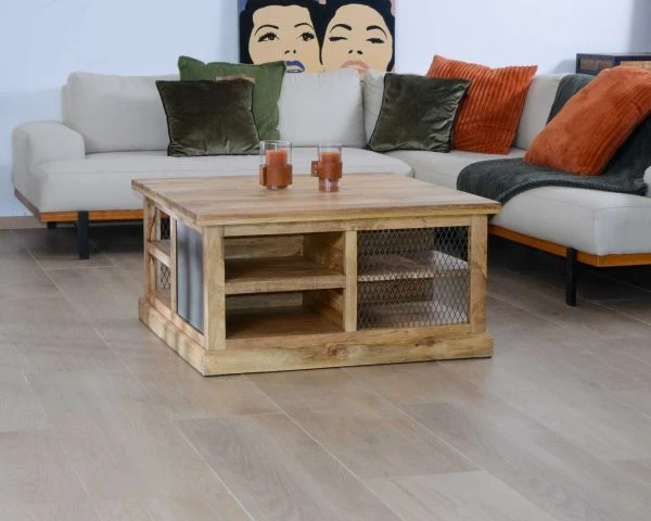 Table Basse Carrée Avec Rangements En Métal Et Bois "Caractère" – Image 5