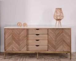 Buffet Ethnique Chic Bois, Pierre Et Métal Finition Laiton "Stripe"