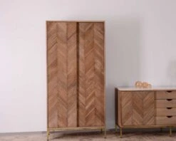 Armoire 2 Portes En Bois Et Métal Design Ethnique Chic "Stripe" 180 Cm