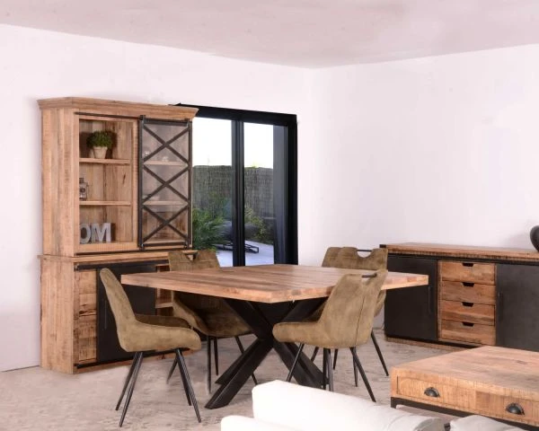 Table à Manger Carrée 140x140cm Bois Et Métal Industriel "Caractère" – Image 2