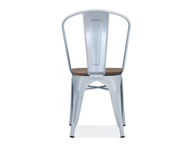 Chaise Bistrot Métal Gris Clair Et Bois Massif "Industry"