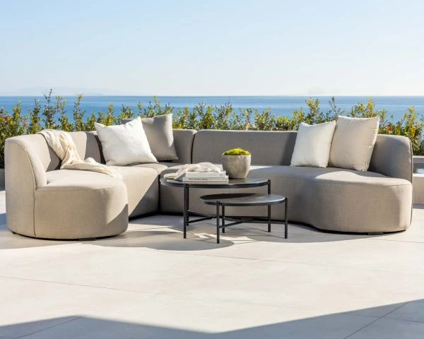 Canapé D'extérieur Design Incurvé Original Tissu Sunbrella Gris Clair "Kacang" – Image 5