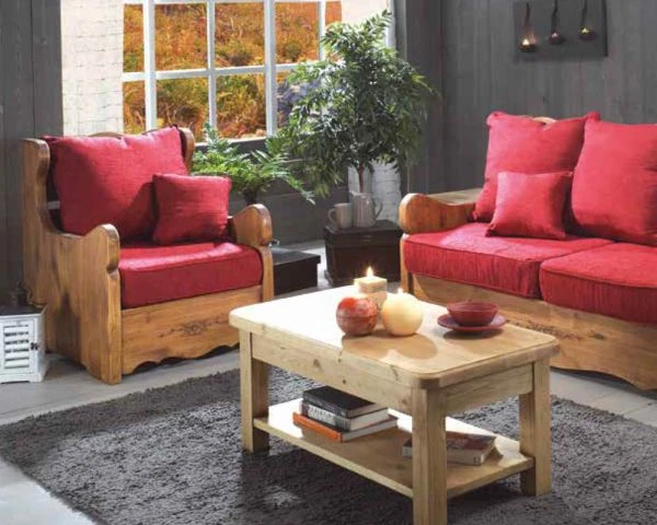 Fauteuil De Style Rustique En Pin Massif Et Tissu Au Choix "Alaska" – Image 4