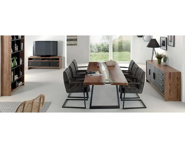 Table De Repas Métal Verre Et Bois Style Contemporain 190 Cm "Zenia" – Image 2