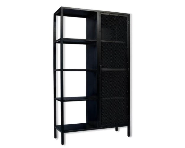Armoire Industrielle Noire En Métal 1 Porte 4 étagères "Atelier" H.180