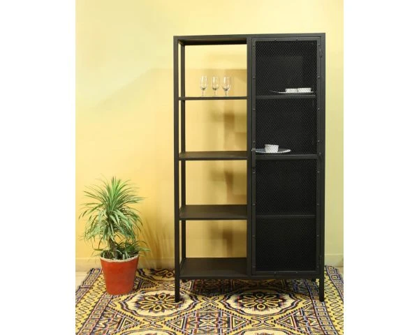 Armoire Industrielle Noire En Métal 1 Porte 4 étagères "Atelier" H.180 – Image 5