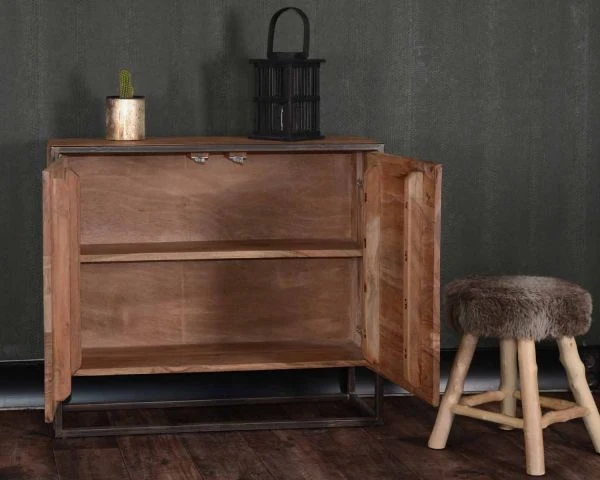 Bahut 2 Portes Bois Massif Et Métal En 88 Cm "Manhattan" – Image 2