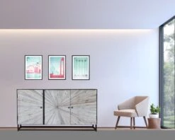 Buffet 3 Portes Métal Noir Et Bois Blanchi Design "Bristlecone"