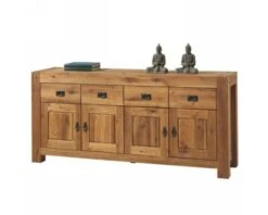 Buffet Bas En Chêne Massif Huilé 4 Portes 4 Tiroirs "Lodge Casita"